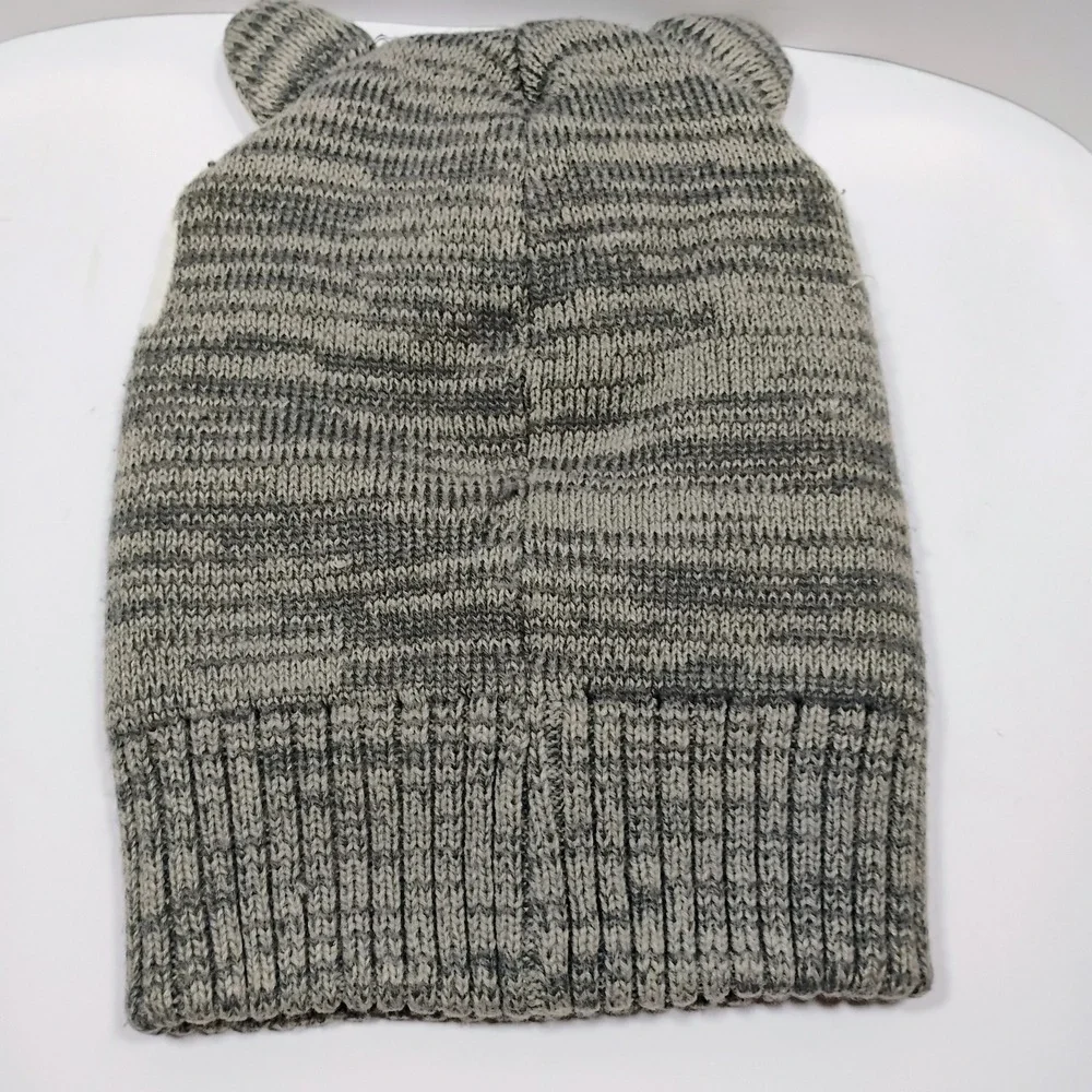 Mountain Warehouse Bear? Mask Winter Hat Gray Boy's Knit Fleece Lined Ears Face